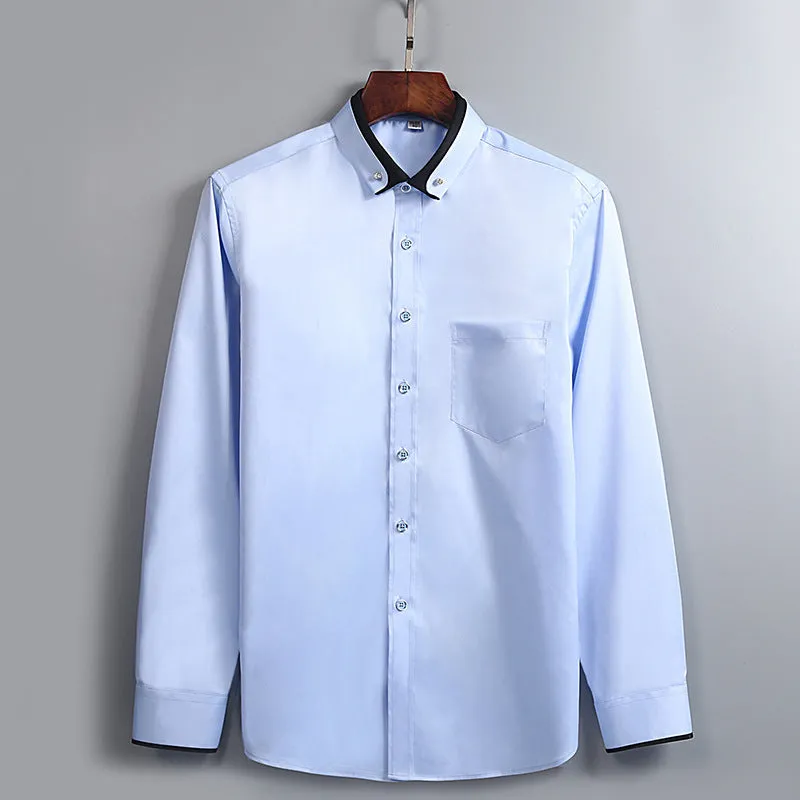 Men's stretch shirt in polyester fibre with long sleeves, available in multiple colours and sizes 38 to 44