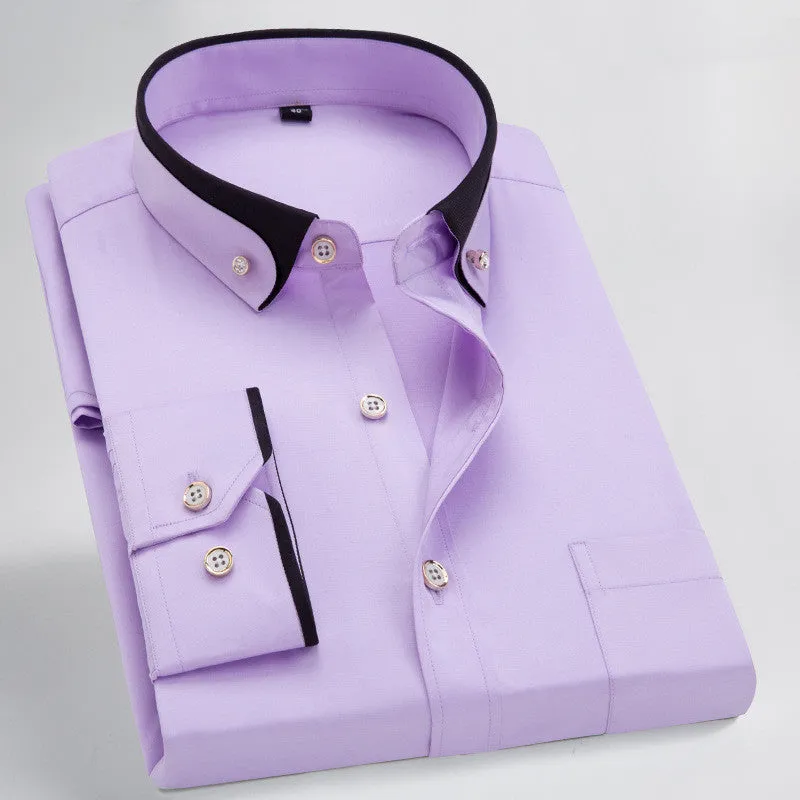 Men's stretch shirt in polyester fibre with long sleeves, available in multiple colours and sizes 38 to 44