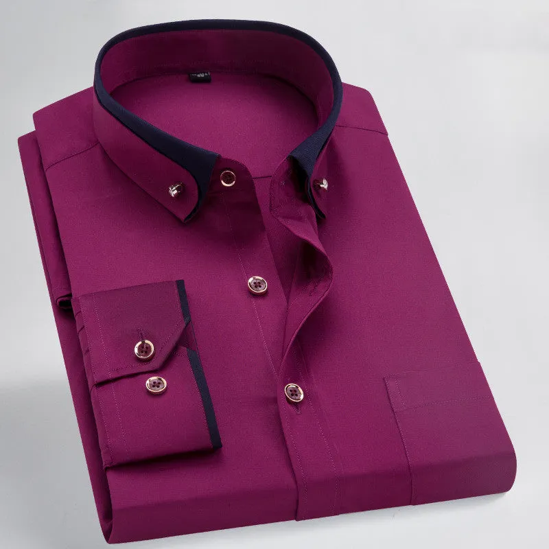 Men's stretch shirt in polyester fibre with long sleeves, available in multiple colours and sizes 38 to 44