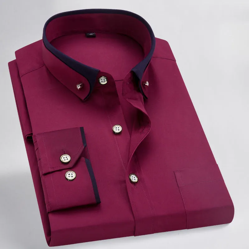 Men's stretch shirt in polyester fibre with long sleeves, available in multiple colours and sizes 38 to 44