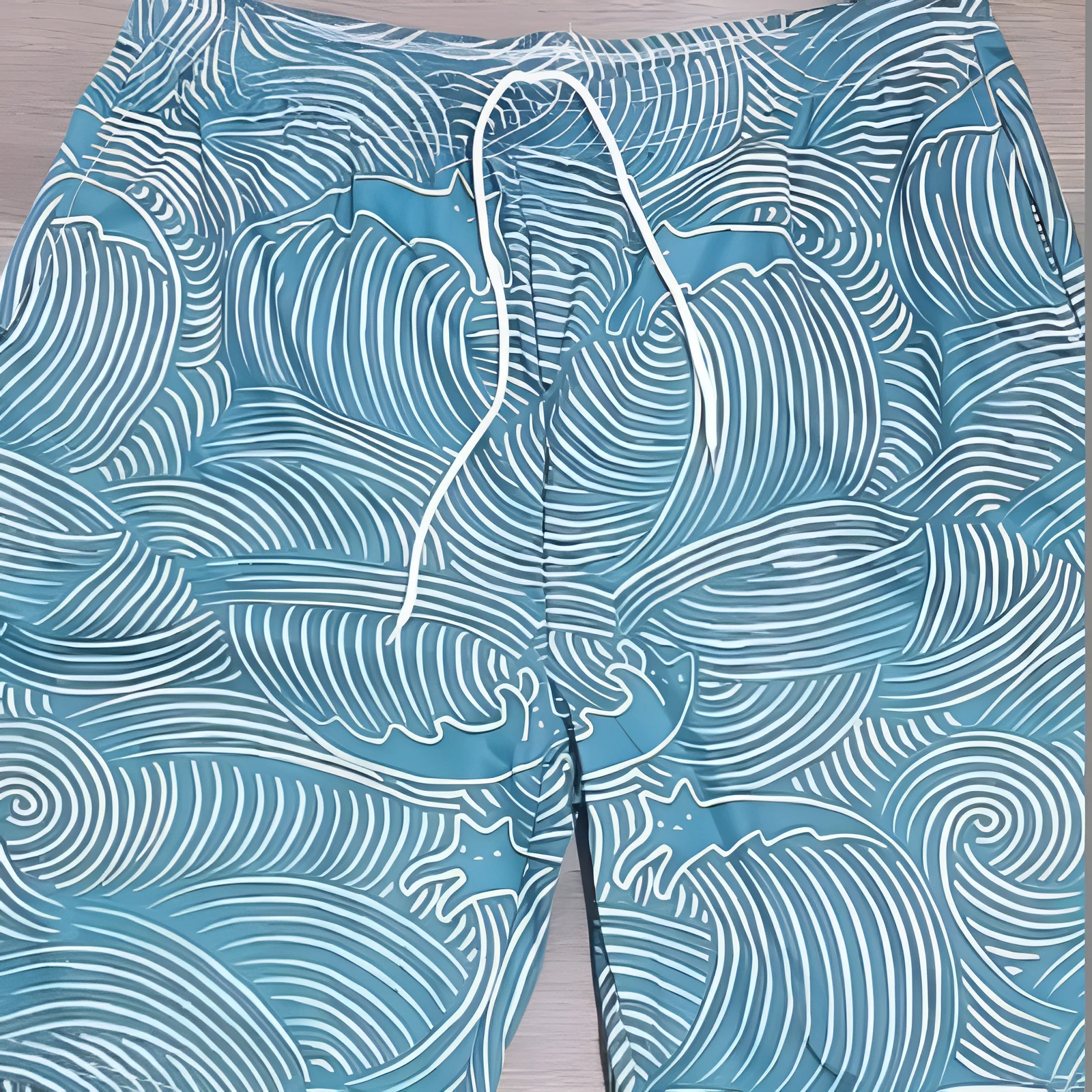 Man wearing loose fit straight leg shorts with a colourful 3D digital print design.