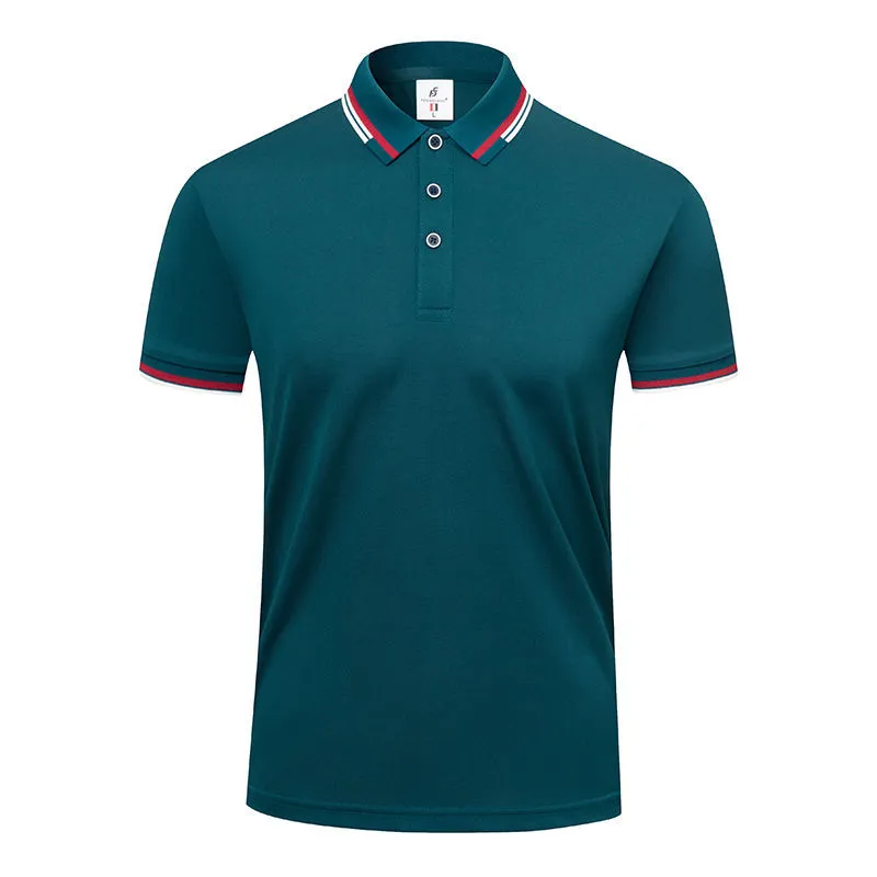190g ice cotton lapel short sleeve top in bean green colour, front view, casual wear