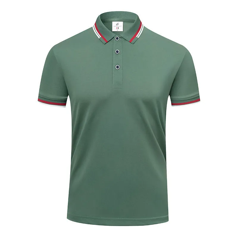 190g ice cotton lapel short sleeve top in bean green colour, front view, casual wear