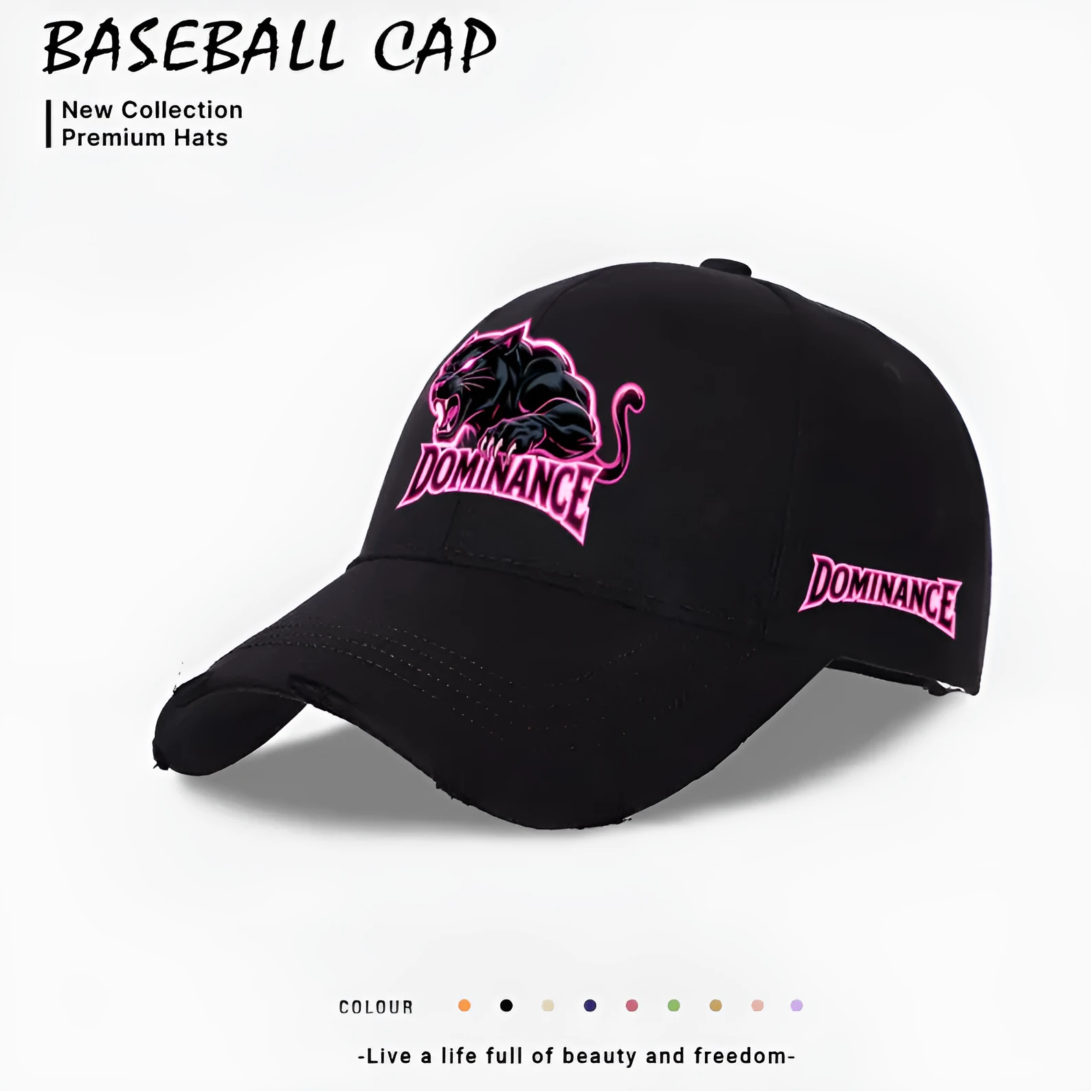 Men's European and American style polyester baseball cap in beige, black, and blue