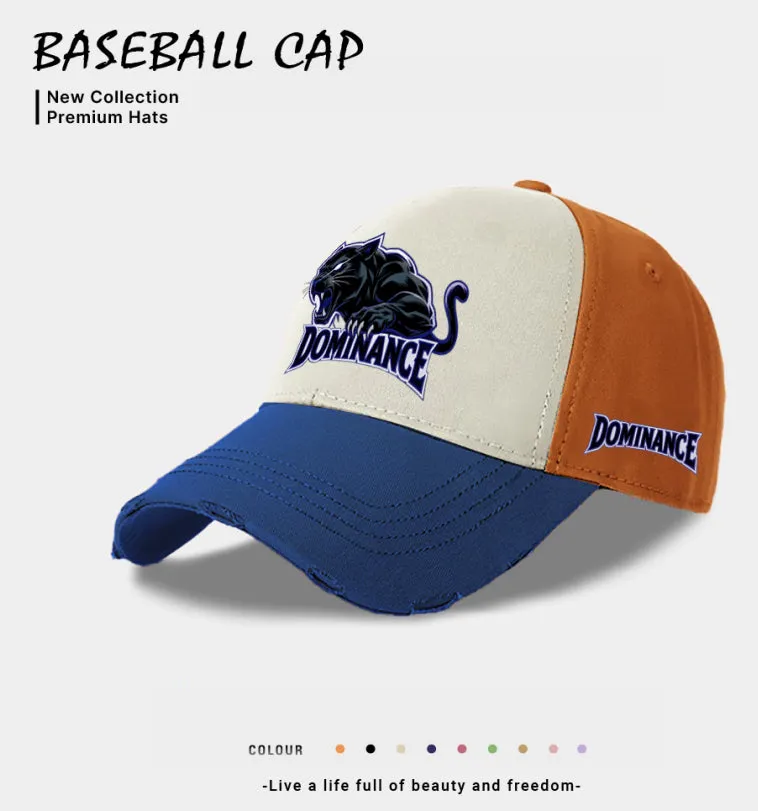 Men's European and American style polyester baseball cap in beige, black, and blue