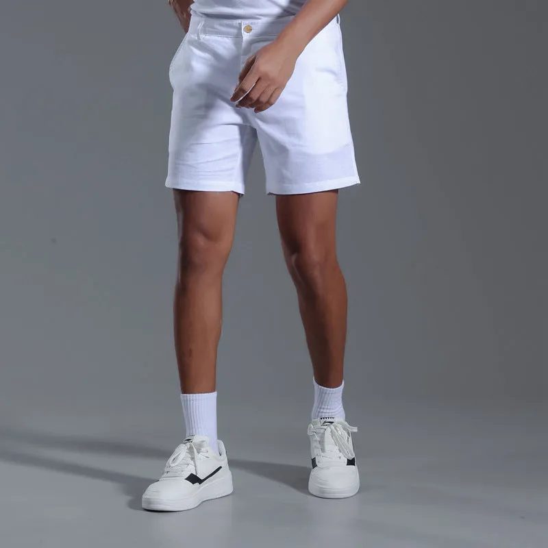 Men's loose plus size linen cotton blend casual shorts in green, side view, showing relaxed fit and mid-waist design.