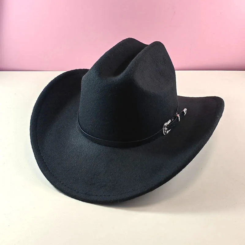 Polyester conical crown cowboy hat in khaki, side view, size M 56-58 cm