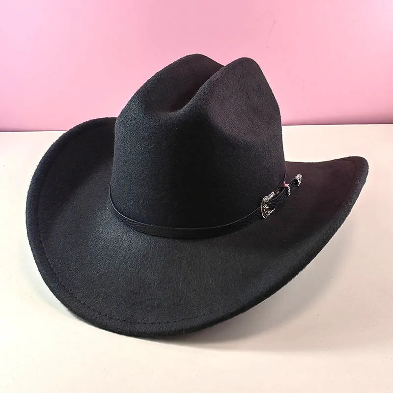 Polyester conical crown cowboy hat in khaki, side view, size M 56-58 cm