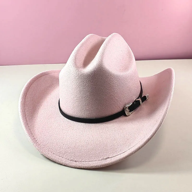 Polyester conical crown cowboy hat in khaki, side view, size M 56-58 cm