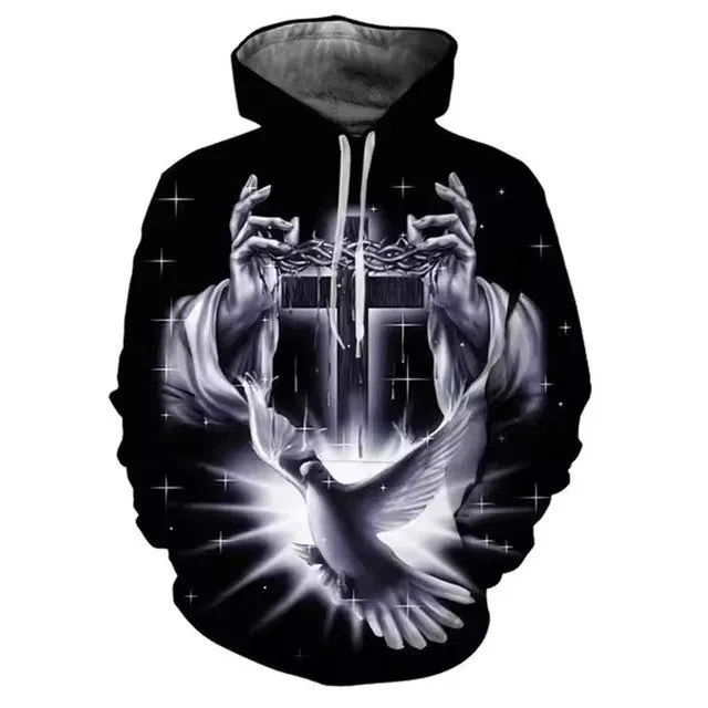 Men's hooded 3D digital printing sweater loose fit polyester long sleeve pullover Asian sizes S-5XL multiple colours