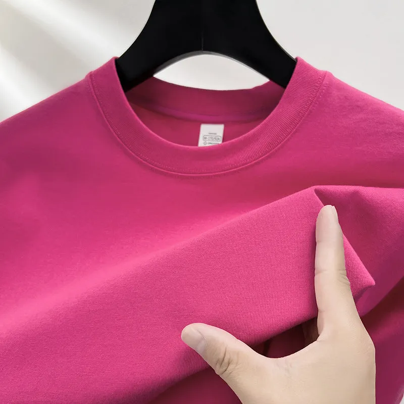 Men's thin cotton t-shirt with drop shoulder design in solid colour options like beige, sky blue, and pitaya