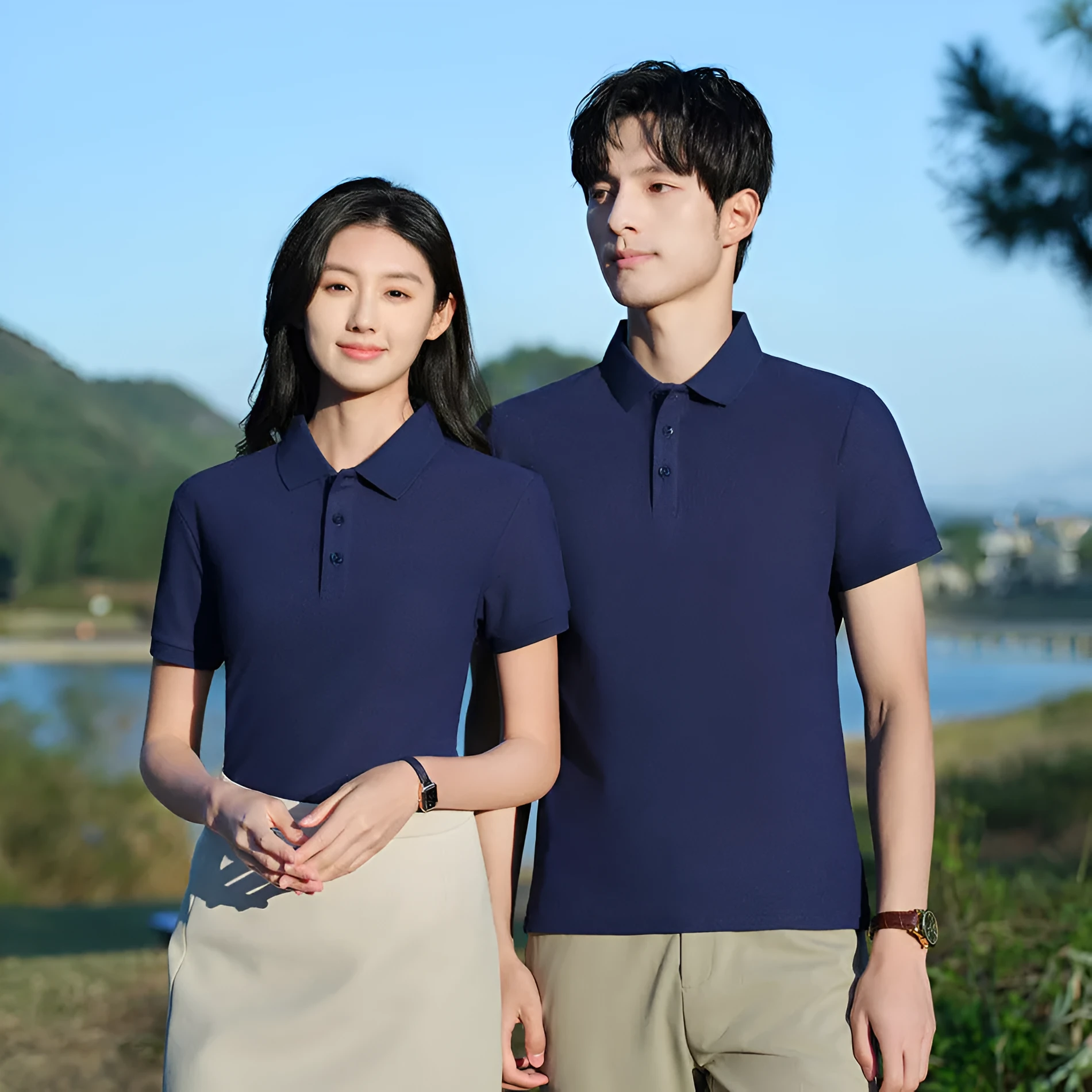 Summer short-sleeved polo shirt with lapel in combed cotton viscose blend, available in multiple colours and sizes M to 4XL