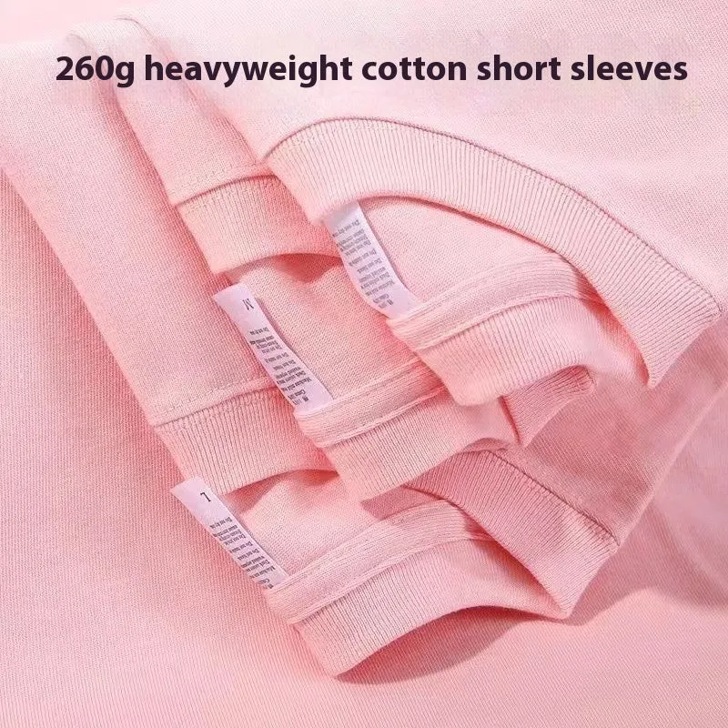 Loose half sleeve bottoming shirt in 260g heavy pure cotton with small American neckline, shown in ivory white