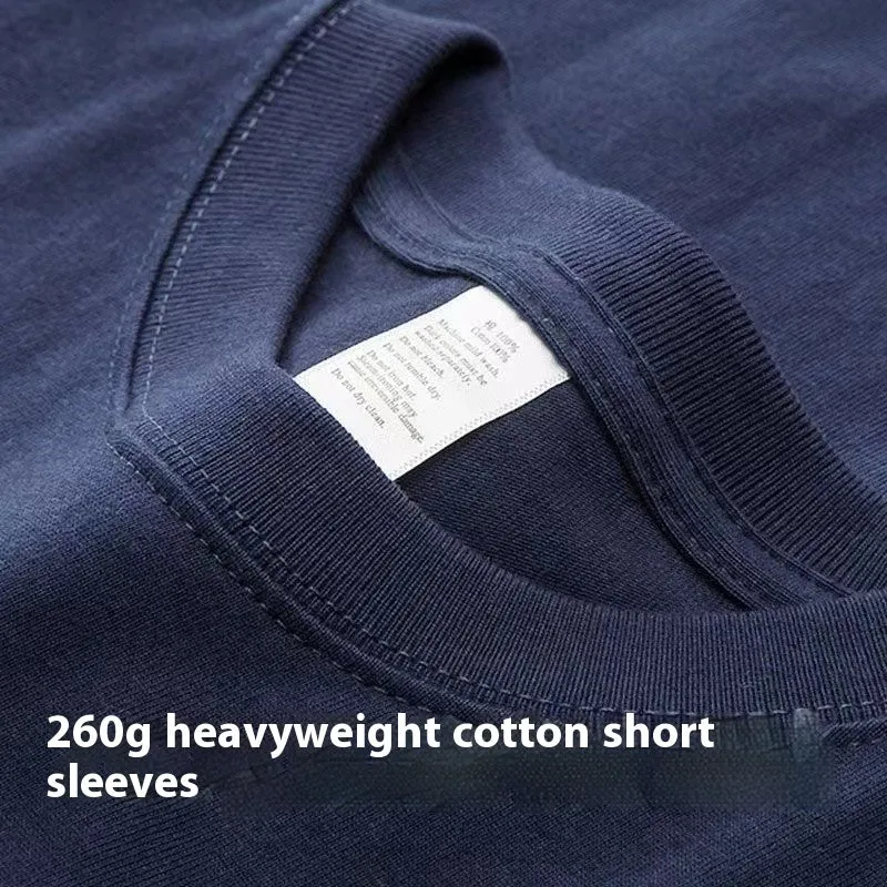 Loose half sleeve bottoming shirt in 260g heavy pure cotton with small American neckline, shown in ivory white