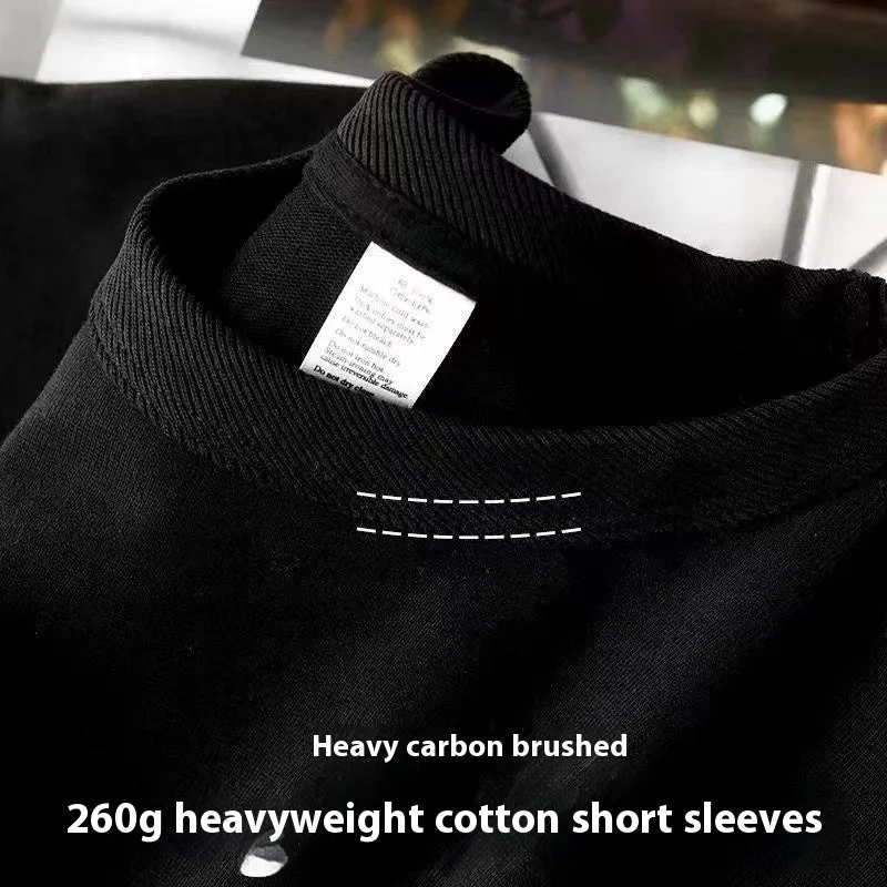 Loose half sleeve bottoming shirt in 260g heavy pure cotton with small American neckline, shown in ivory white