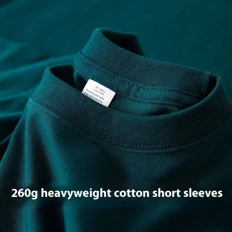 Loose half sleeve bottoming shirt in 260g heavy pure cotton with small American neckline, shown in ivory white