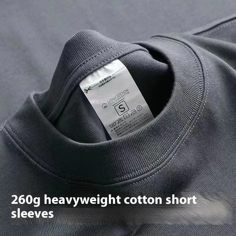 Loose half sleeve bottoming shirt in 260g heavy pure cotton with small American neckline, shown in ivory white