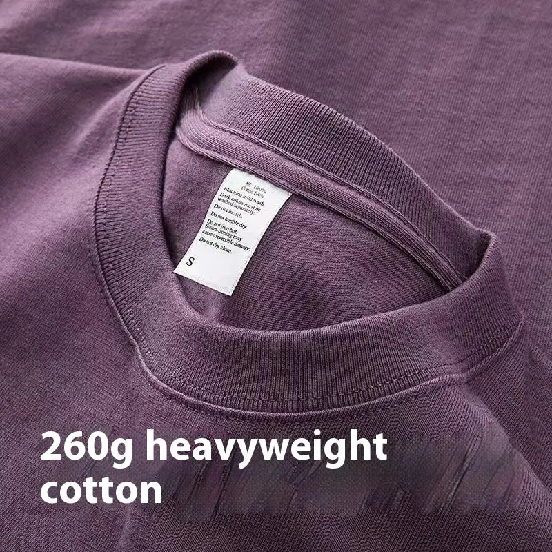 Loose half sleeve bottoming shirt in 260g heavy pure cotton with small American neckline, shown in ivory white