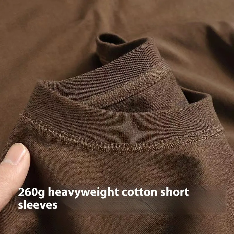 Loose half sleeve bottoming shirt in 260g heavy pure cotton with small American neckline, shown in ivory white