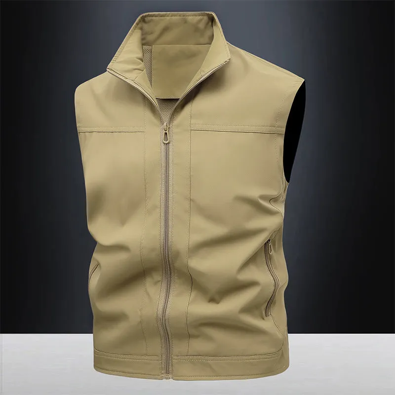 Men's casual horse shirt with stand-up collar in army green colour showing loose fit and breathable fabric