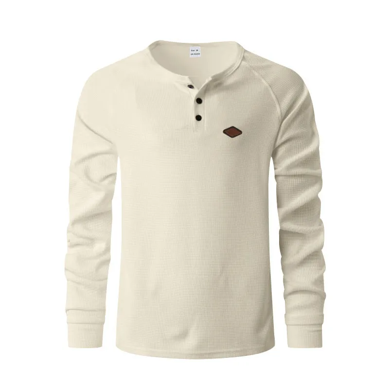 Waffle texture raglan sleeve pullover in multiple colours with loose fit for casual wear