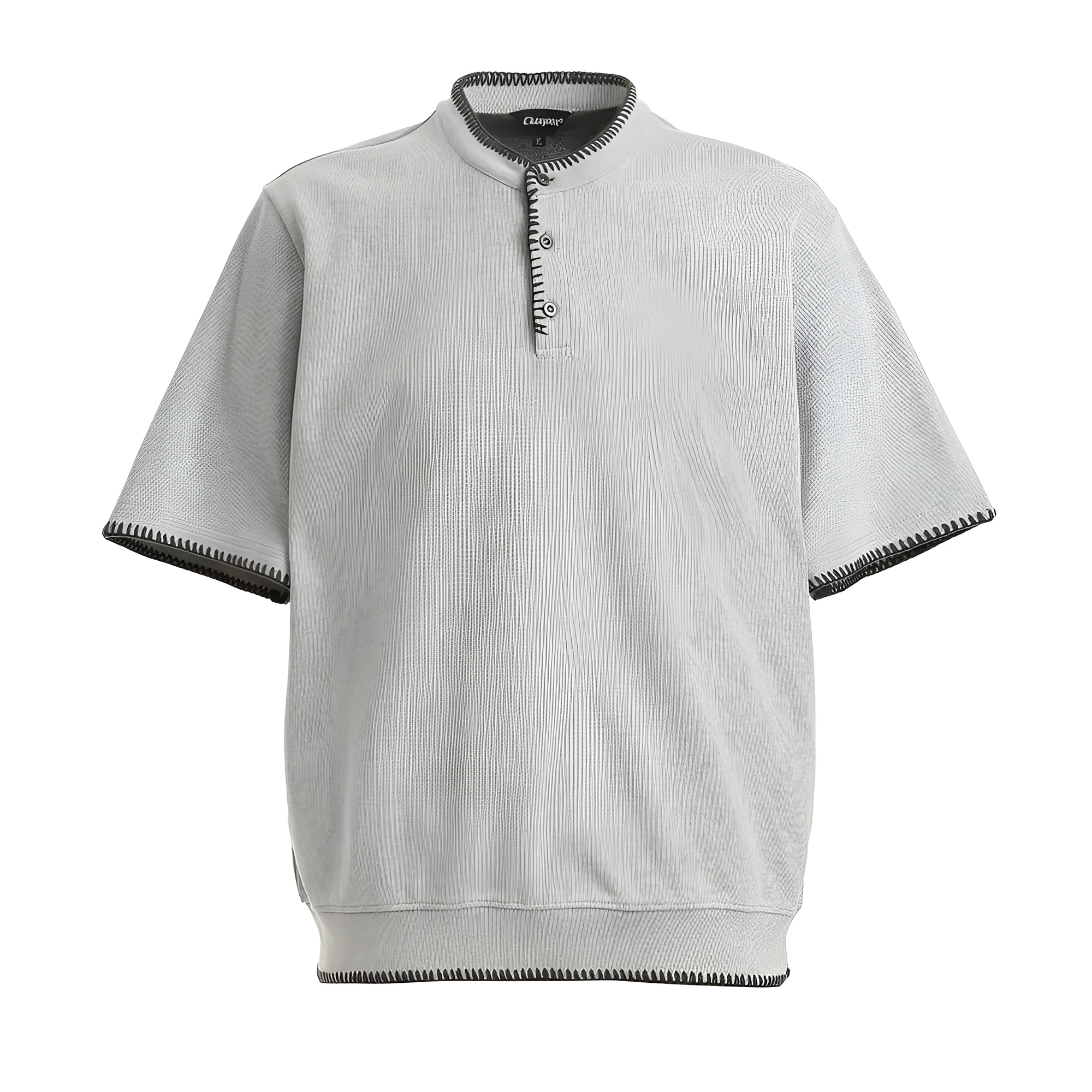 Men's short-sleeved polo shirt in cotton with loose fit, light gray colour, front view