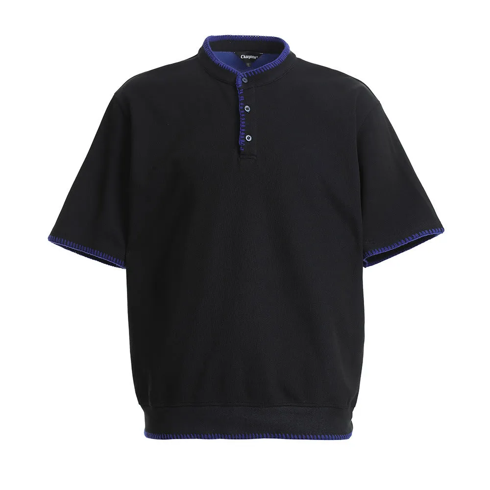 Men's short-sleeved polo shirt in cotton with loose fit, light gray colour, front view