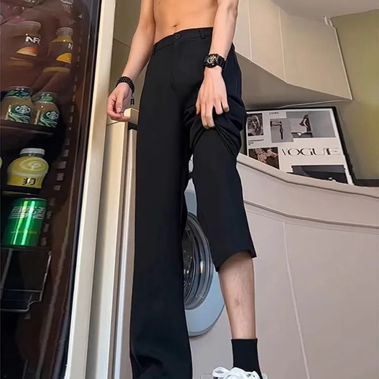 Men's black anti-wrinkle high-waist straight leg suit trousers with polyester fabric