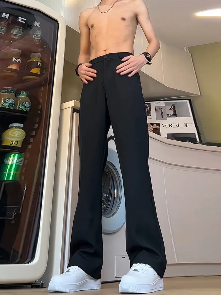 Men's black anti-wrinkle high-waist straight leg suit trousers with polyester fabric