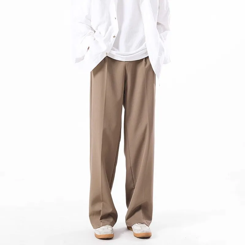 Men's black anti-wrinkle high-waist straight leg suit trousers with polyester fabric