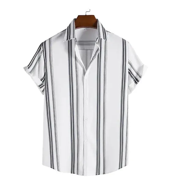Men's casual polyester striped shirt in a colour option, front view, suitable for daily wear