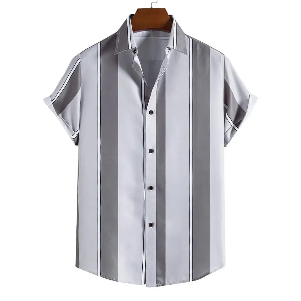 Men's casual polyester striped shirt in a colour option, front view, suitable for daily wear