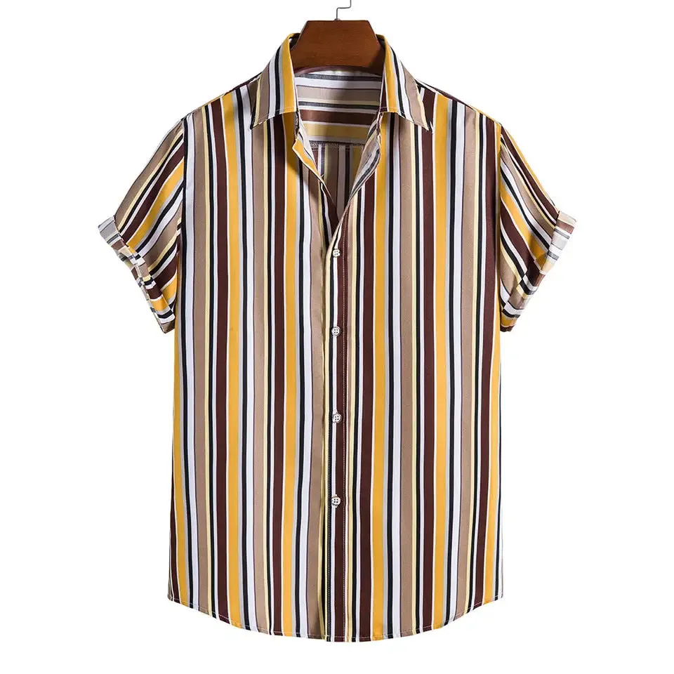 Men's casual polyester striped shirt in a colour option, front view, suitable for daily wear