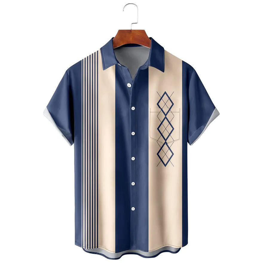 Men's casual polyester striped shirt in a colour option, front view, suitable for daily wear