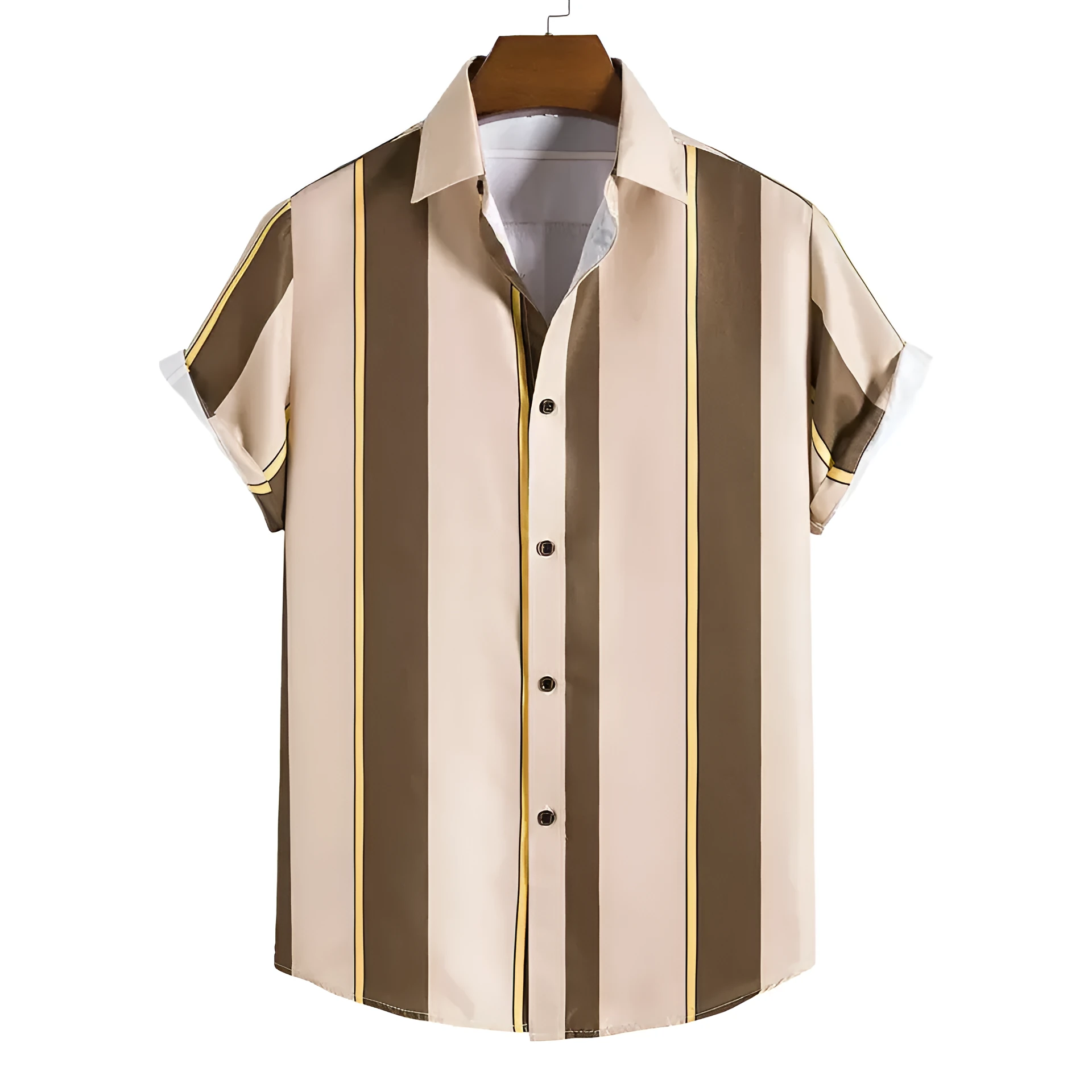 Men's casual polyester striped shirt in a colour option, front view, suitable for daily wear