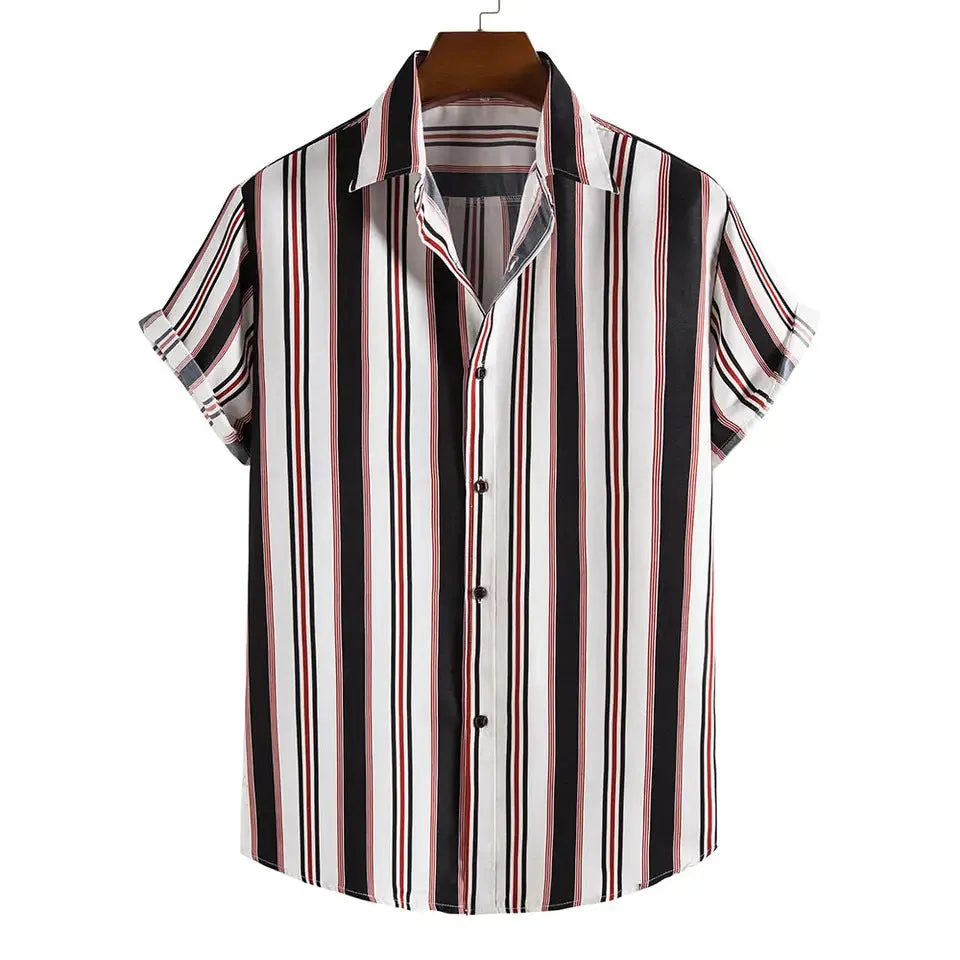 Men's casual polyester striped shirt in a colour option, front view, suitable for daily wear