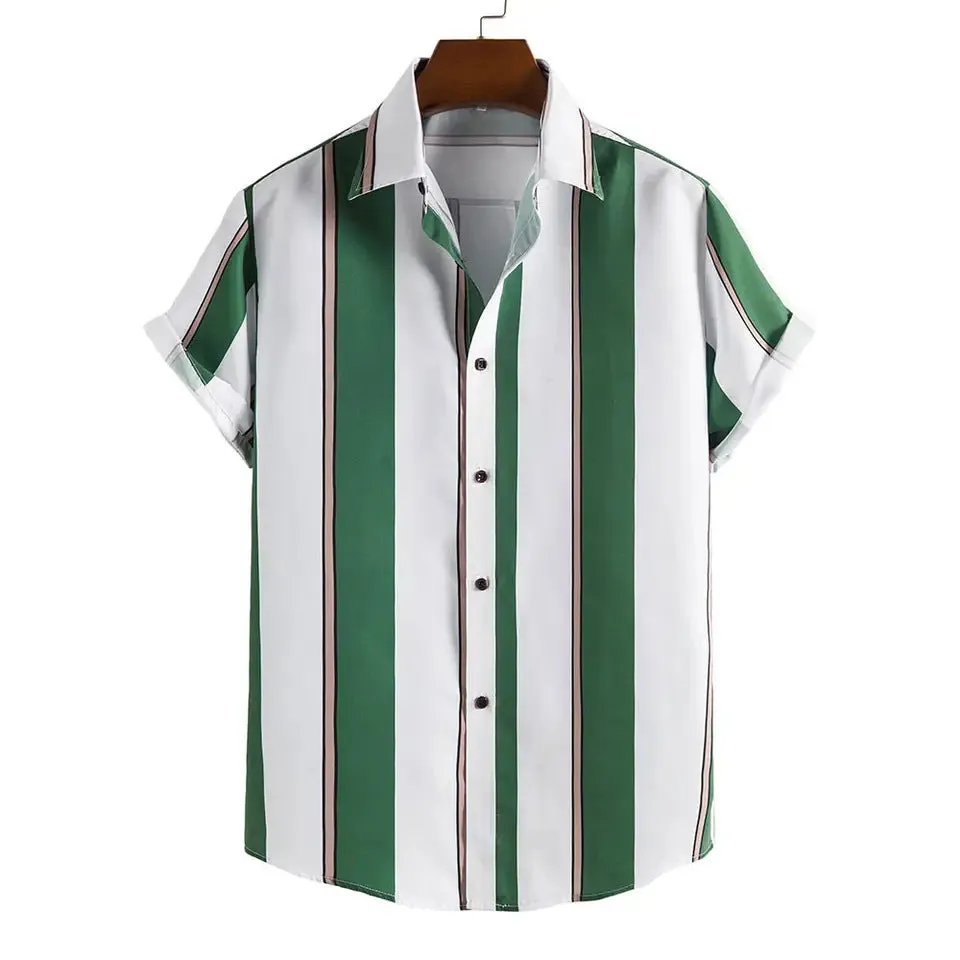Men's casual polyester striped shirt in a colour option, front view, suitable for daily wear