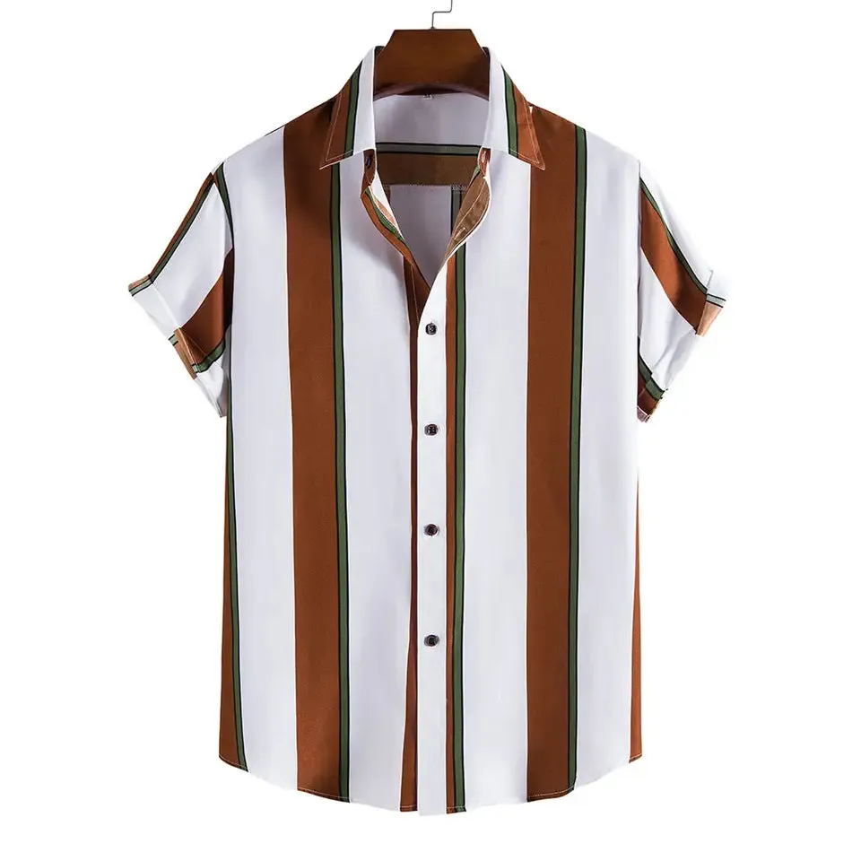 Men's casual polyester striped shirt in a colour option, front view, suitable for daily wear
