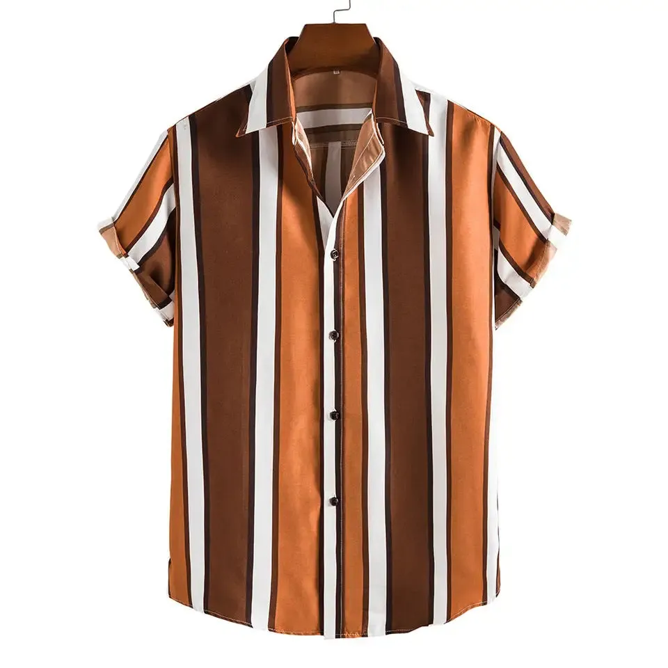 Men's casual polyester striped shirt in a colour option, front view, suitable for daily wear