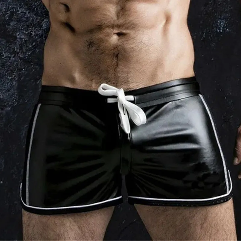 Breathable sports casual biker leather shorts for teenagers, mid waist, cropped, PU with rabbit fur lining, black