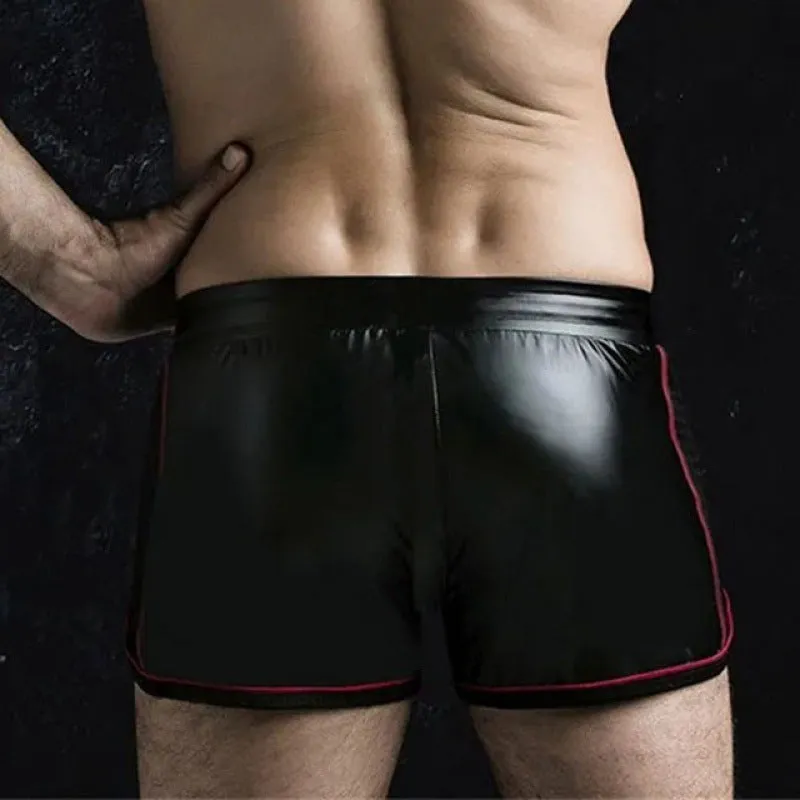 Breathable sports casual biker leather shorts for teenagers, mid waist, cropped, PU with rabbit fur lining, black
