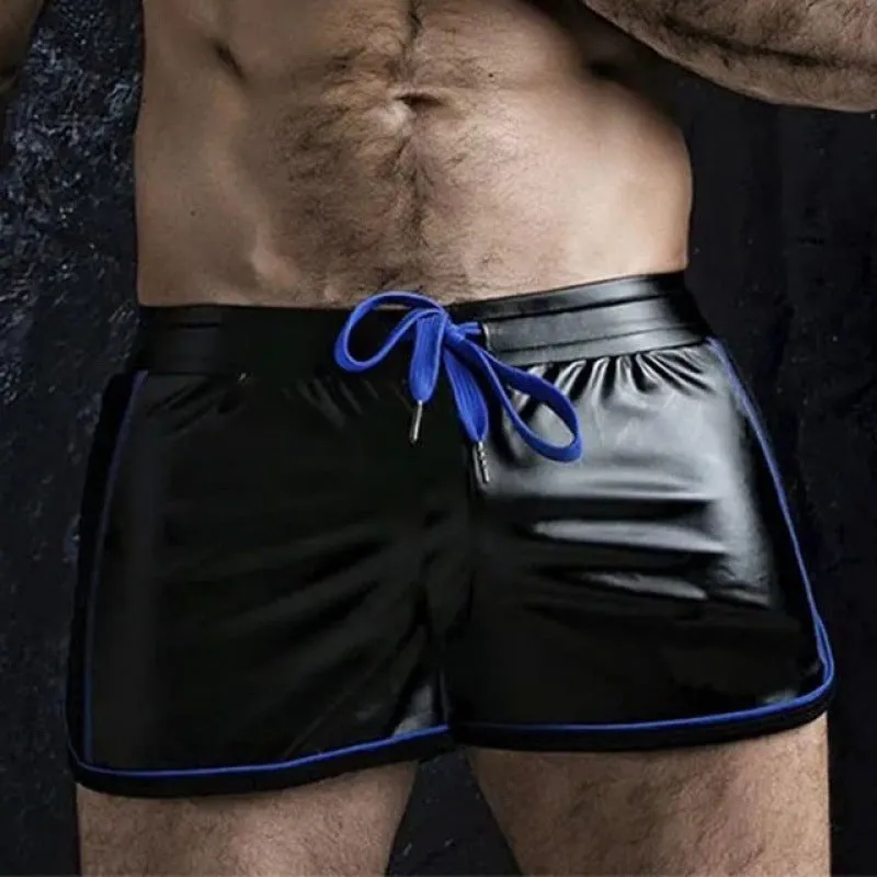 Breathable sports casual biker leather shorts for teenagers, mid waist, cropped, PU with rabbit fur lining, black