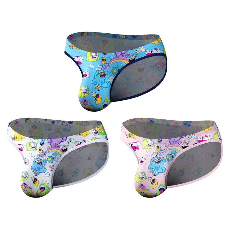 Cartoon bikini high fork men's briefs in seamless knitted nylon, low waist, pink colour, front view