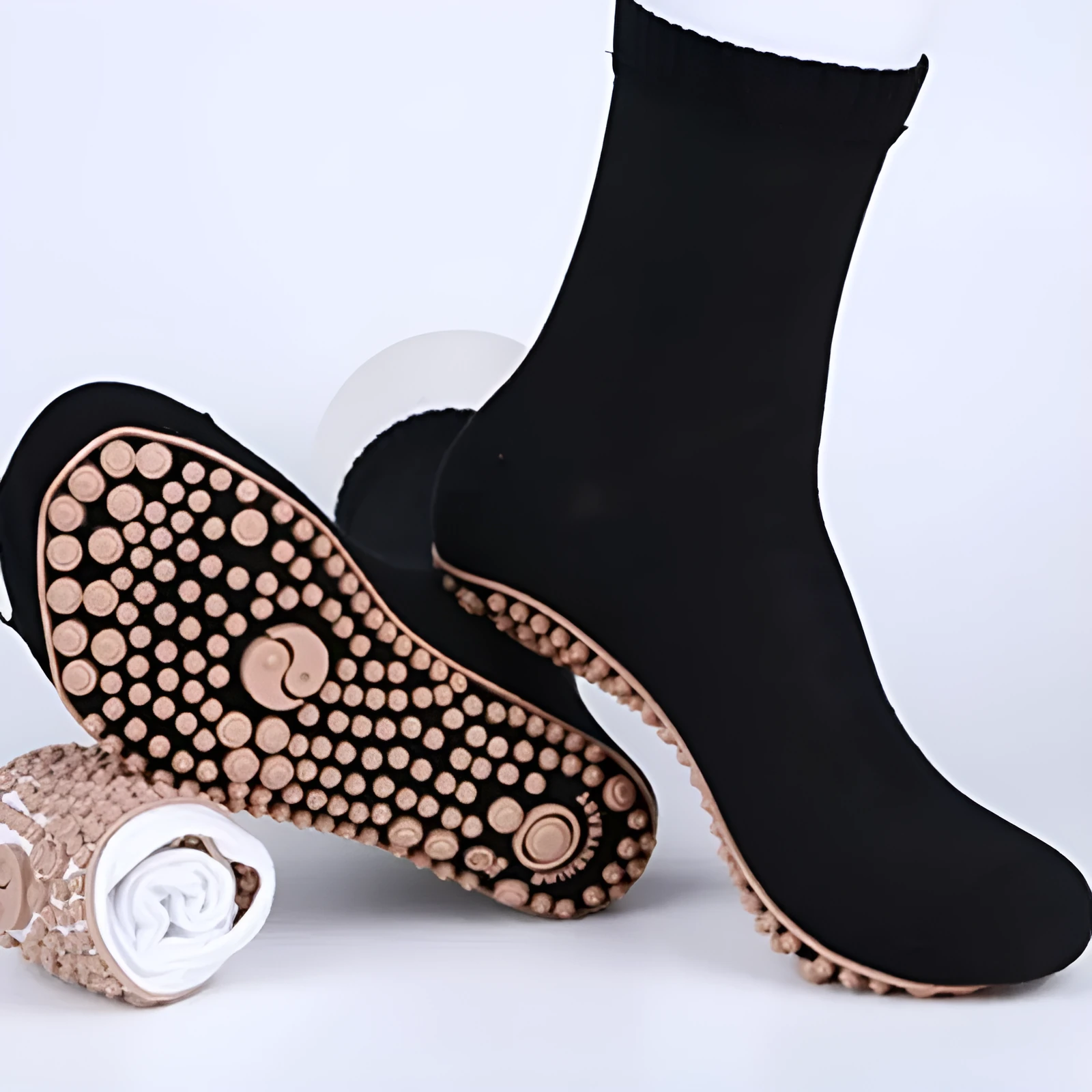 Combed cotton acupoint massage socks with Yongquan and gonad pressure points in black blue and white