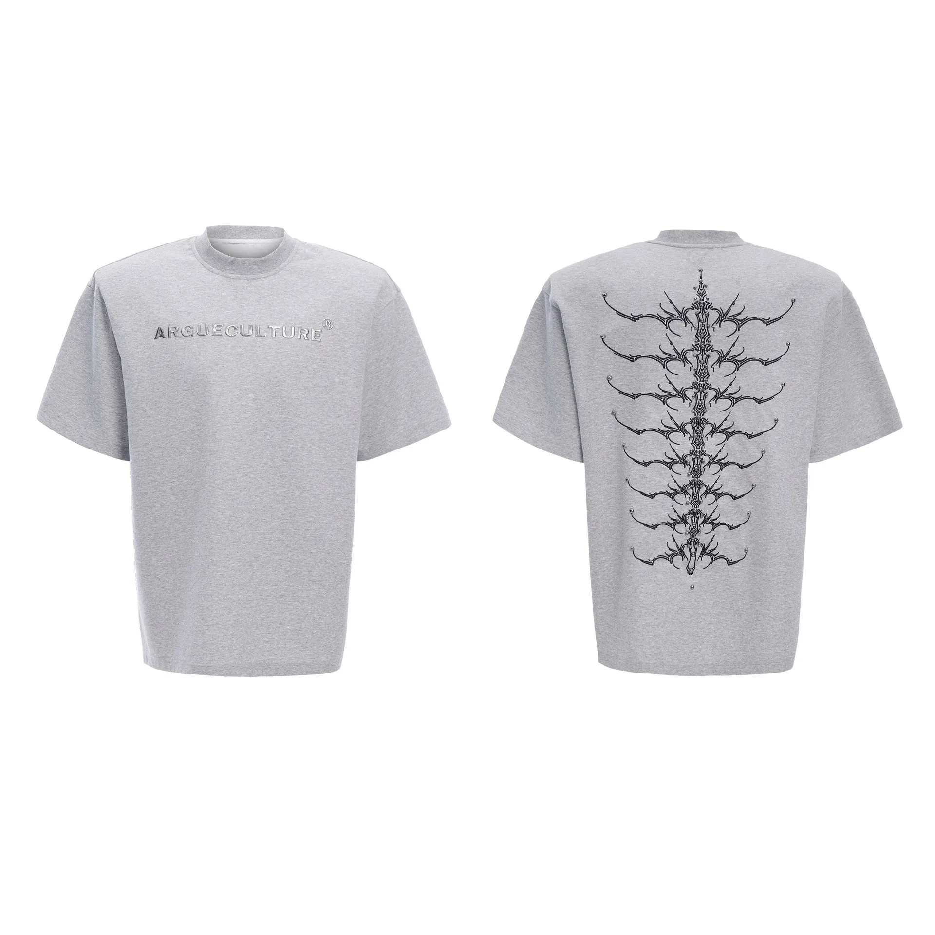 Cool black men's snake pupil backbone embroidered pure cotton short sleeve T-shirt loose fit