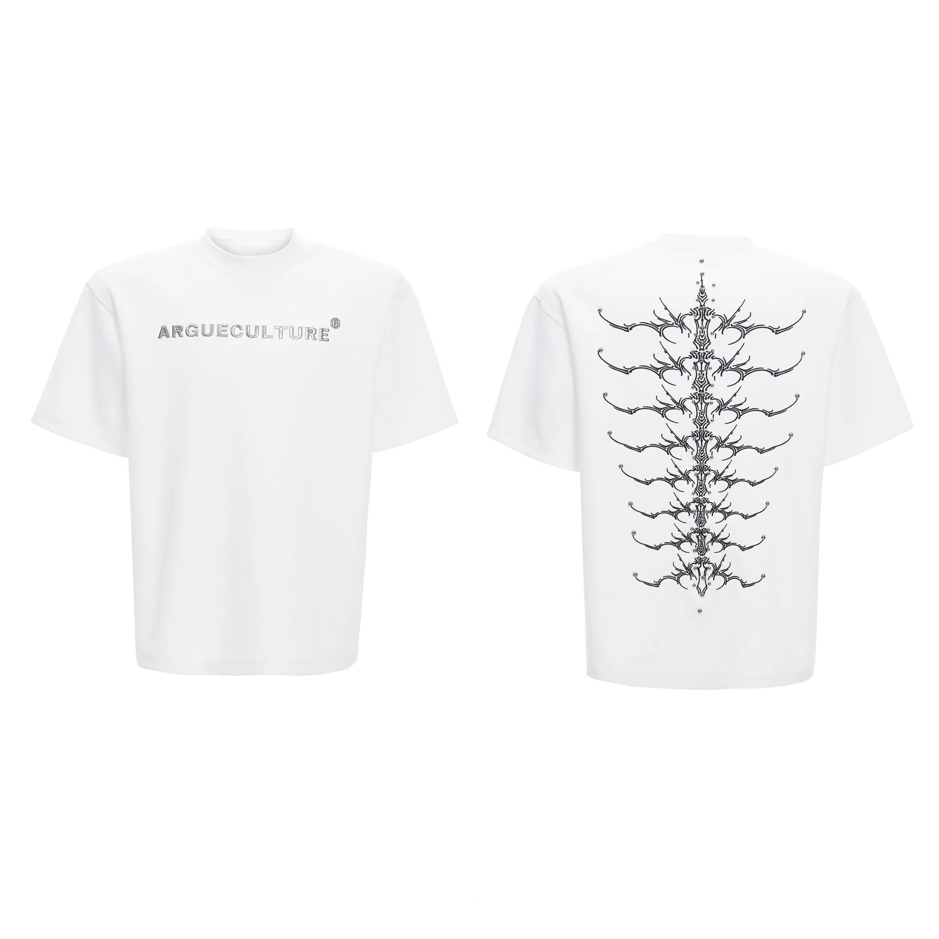 Cool black men's snake pupil backbone embroidered pure cotton short sleeve T-shirt loose fit