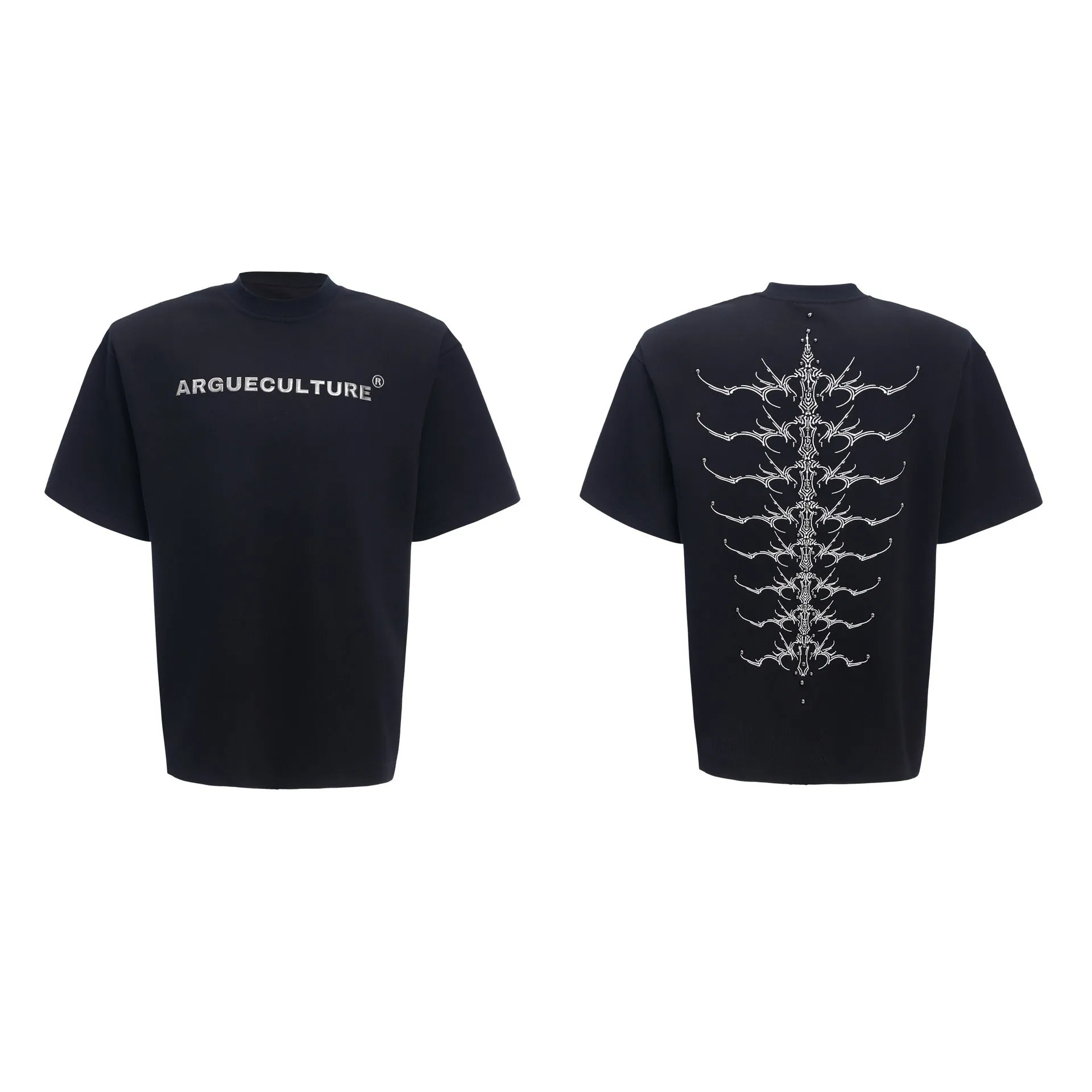 Cool black men's snake pupil backbone embroidered pure cotton short sleeve T-shirt loose fit