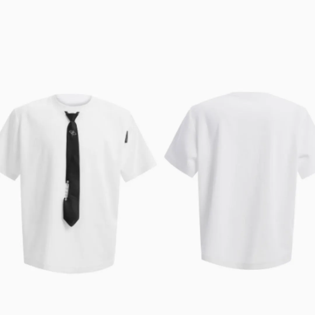 Niche tie stitching short sleeve solid colour top in black with metal decorations, loose fit summer style
