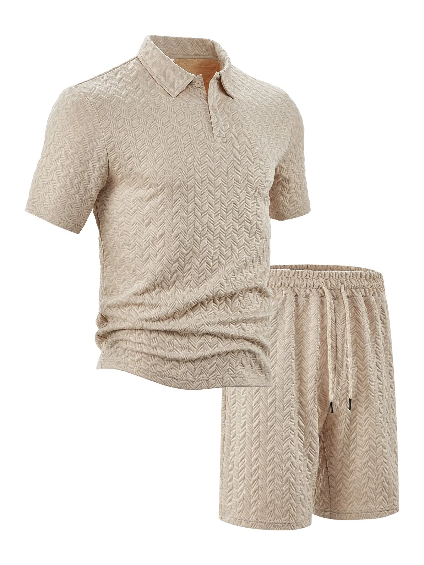 Men's summer lapel short sleeve shirt suit set with trousers in six colours, polyester fibre, sizes S to XXXL