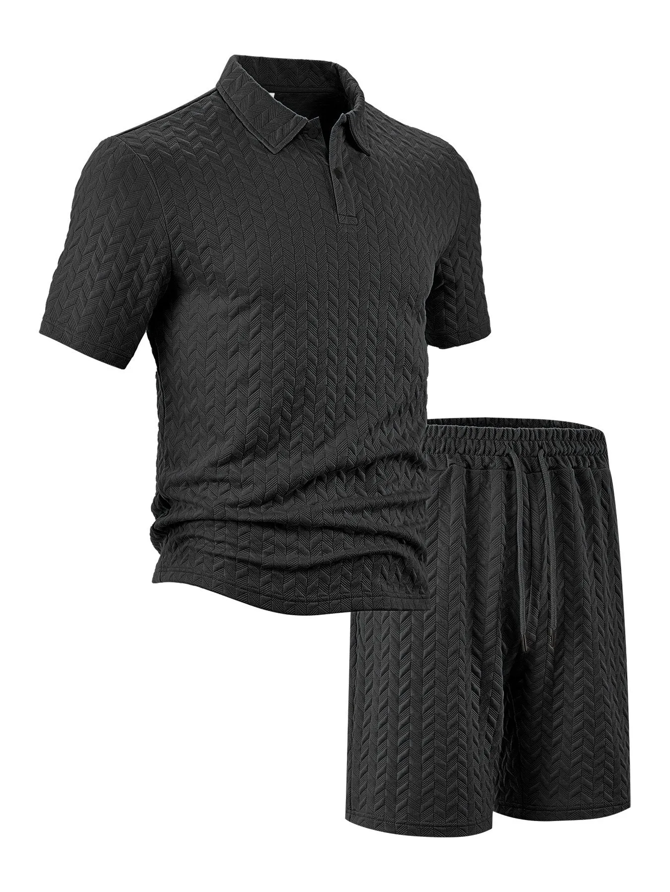 Men's summer lapel short sleeve shirt suit set with trousers in six colours, polyester fibre, sizes S to XXXL
